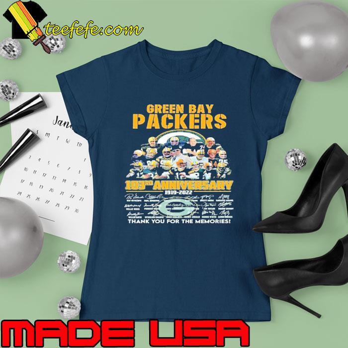 Official green bay packers 103rd anniversary 1919 2022 thank you for the  memories shirt, hoodie, sweater, long sleeve and tank top