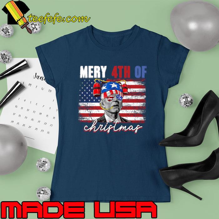 Merry 4th Of Christmas Joe Biden American Flag 4th of july T-Shirt Ladies tee Merry 4th Of Christmas Joe Biden American Flag 4th of july T-Shirt Ladies tee