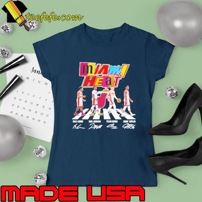Miami Heat Kyle Lowry, Bam Adebayo, Tyler Herro and Jimmy Butler 2023 signatures s Ladies tee Miami Heat Kyle Lowry, Bam Adebayo, Tyler Herro and Jimmy Butler 2023 signatures s Ladies tee