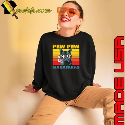 Pew pew madafakas sunglasses black cat vintage T-Shirt