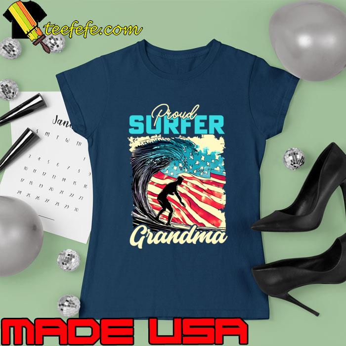 Proud Surfer Grandma Wave Surfing American Flag T-Shirt Ladies tee Proud Surfer Grandma Wave Surfing American Flag T-Shirt Ladies tee