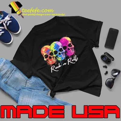 Skulls Rock n Roll colorful shirt