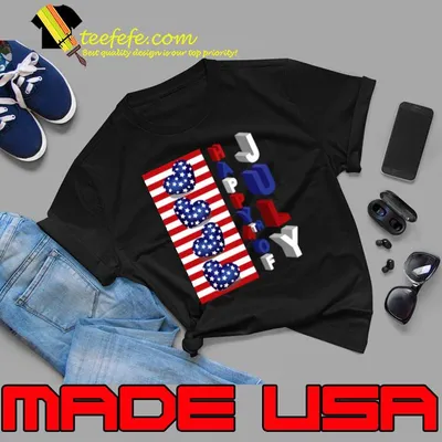 Top 4th Of July 3D Art Happy 4th Of July American Flag Hearts T-Shirt