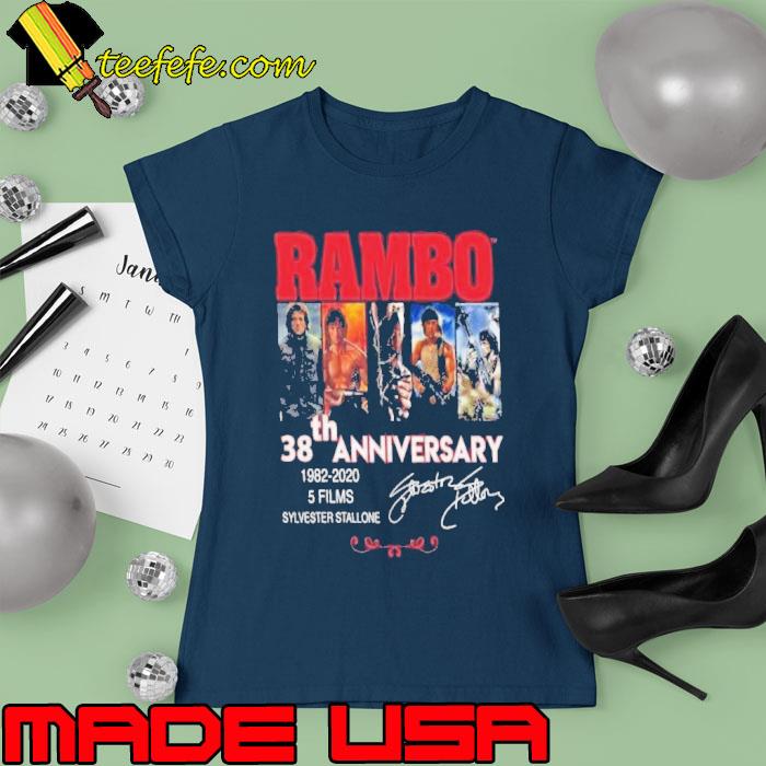 Top rambo 38th anniversary 1982 2020 5 films sylvester stallone signature s Ladies tee Top rambo 38th anniversary 1982 2020 5 films sylvester stallone signature s Ladies tee