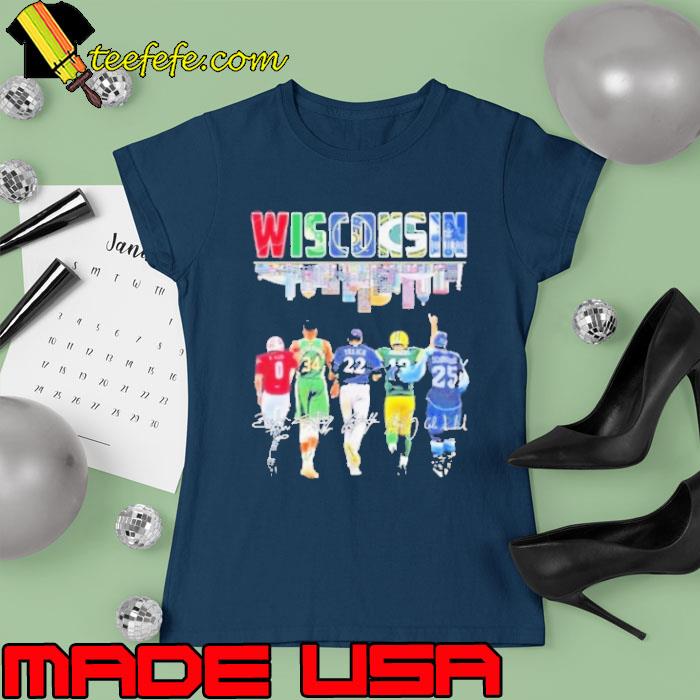Wisconsin City Skyline Sports Team Players Signatures Shirt Ladies tee Wisconsin City Skyline Sports Team Players Signatures Shirt Ladies tee