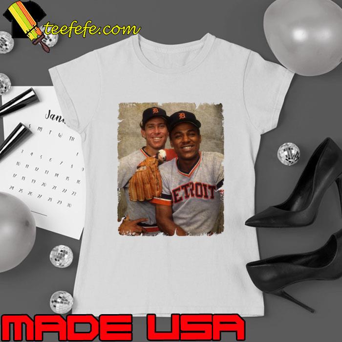 Allan Trammel And Lou Whitaker in Detroit Tigers Baseball T-Shirt Ladies tee Allan Trammel And Lou Whitaker in Detroit Tigers Baseball T-Shirt Ladies tee