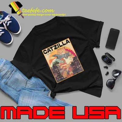 Catzilla Vintage Funny Cute Cat Art Japanese Sunset T-Shirt