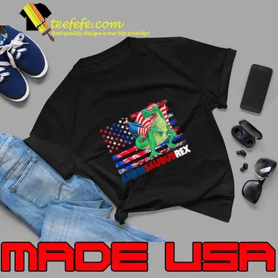 Dinosaur 4th Of July Amerisaurus Rex Sunglasses American Flag T-Shirt