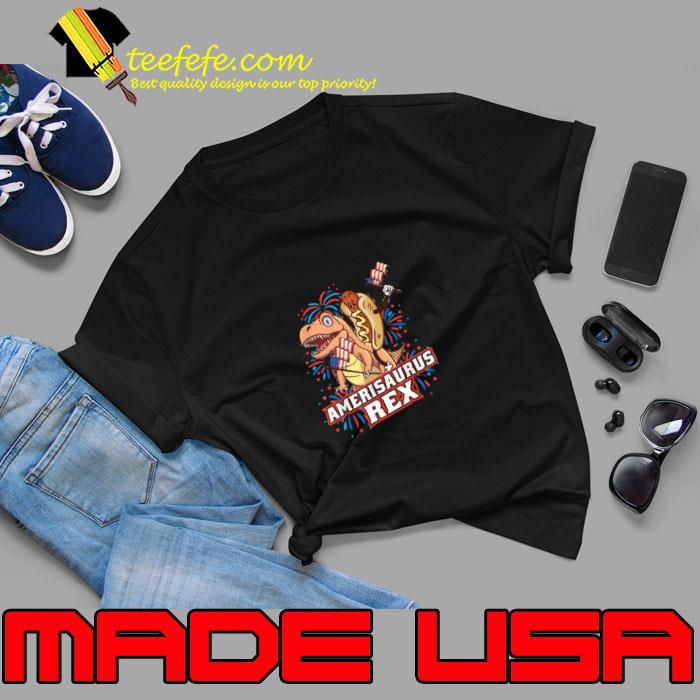 Hotdog Riding T Rex Dinosaur 4th of July Amerisaurus Fireworks T-Shirt