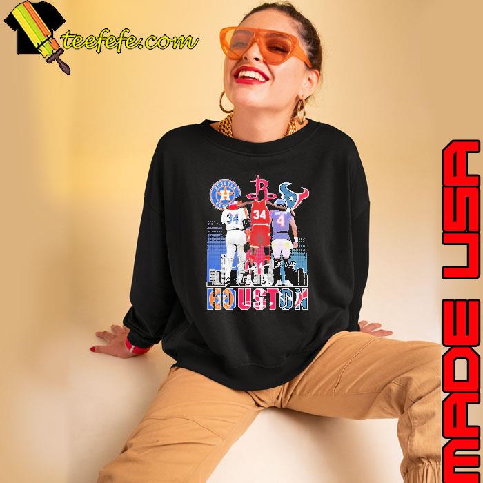 Houston Texans Deshaun Watson Houston Rockets Hakeem Olajuwon Houston Astros  Nolan Ryan city signatures shirt, hoodie, longsleeve tee, sweater