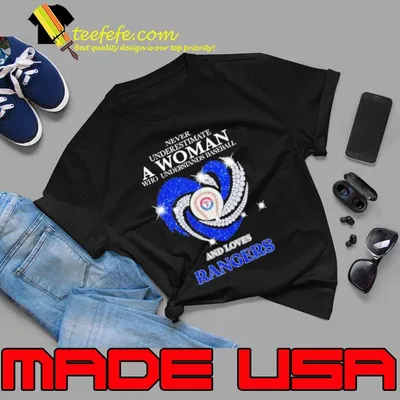 Never underestimate woman baseball loves rangers diamond heart shirt