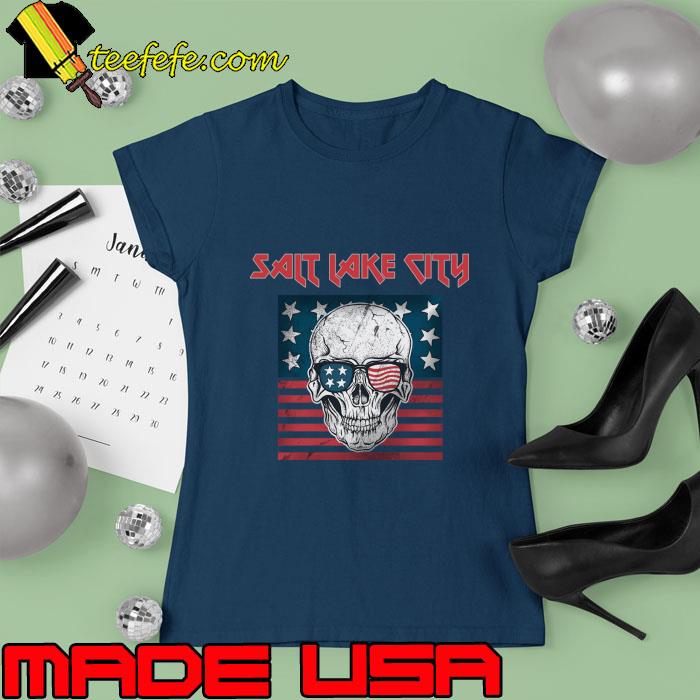 Salt Lake City Maiden State Skull Sunglasses American Flag T-Shirt Ladies tee Salt Lake City Maiden State Skull Sunglasses American Flag T-Shirt Ladies tee