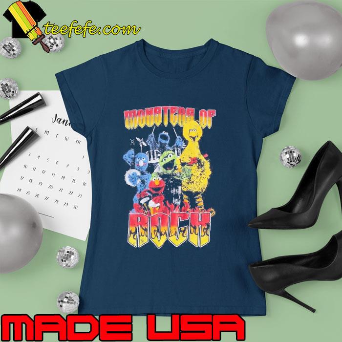 Sesame Street Monsters Of Rock Fitted Black s Ladies tee Sesame Street Monsters Of Rock Fitted Black s Ladies tee