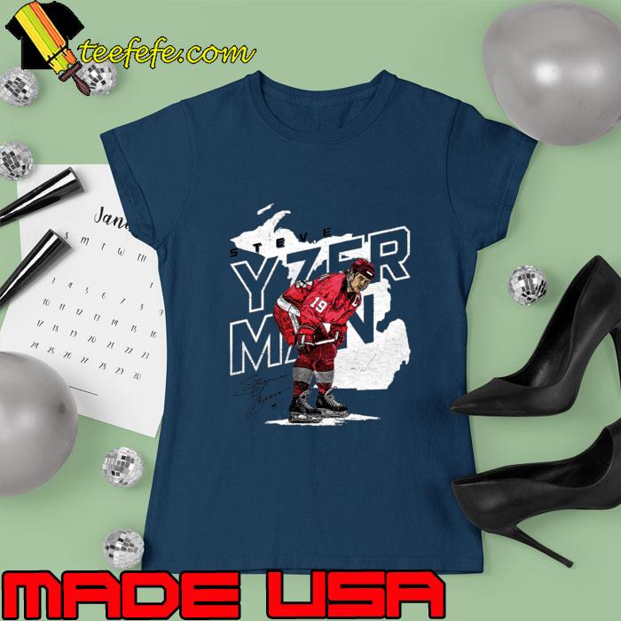 Steve Yzerman Detroit Player Map Signature Canadian-American Hockey T-Shirt Ladies tee Steve Yzerman Detroit Player Map Signature Canadian-American Hockey T-Shirt Ladies tee
