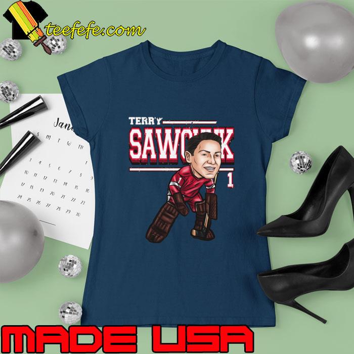 Terry Sawchuk Detroit Cartoon Hockey Player A Canadian NHL 21 Seasons T-Shirt Ladies tee Terry Sawchuk Detroit Cartoon Hockey Player A Canadian NHL 21 Seasons T-Shirt Ladies tee