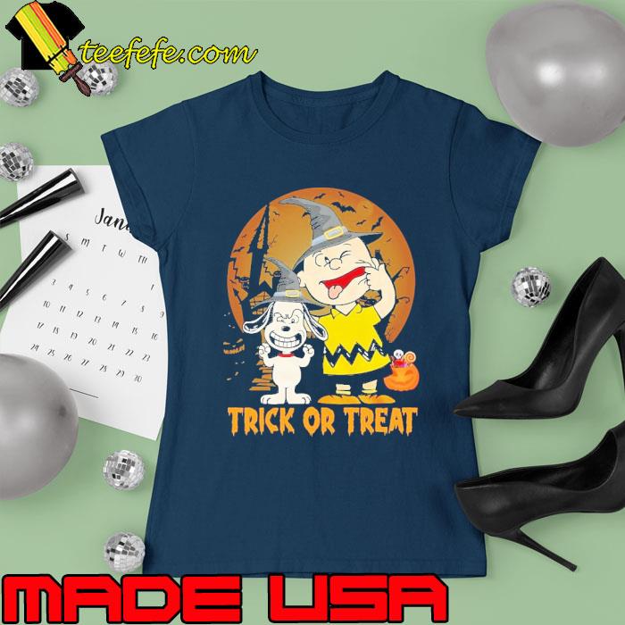 Trick or treat snoopy and charlie brown hat witch halloween s Ladies tee Trick or treat snoopy and charlie brown hat witch halloween s Ladies tee