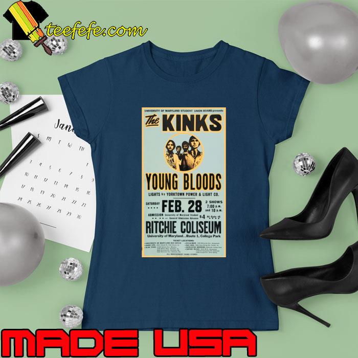 1970 The Kinks Young Bloods Lights By Yorktown Power concert flyer T-Shirt Ladies tee 1970 The Kinks Young Bloods Lights By Yorktown Power concert flyer T-Shirt Ladies tee
