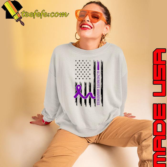 Alzheimer's Awareness Purple Ribbon American Flag T-Shirt