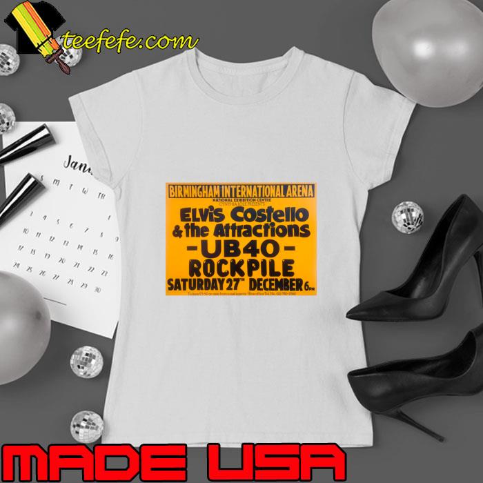 Birminghaam International Arena 1980 Elvis Costello concert flyer T-Shirt Ladies tee Birminghaam International Arena 1980 Elvis Costello concert flyer T-Shirt Ladies tee