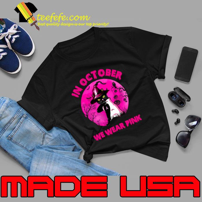 Cat Breast Cancer Awareness In October We Wear Pink Moon T-Shirt