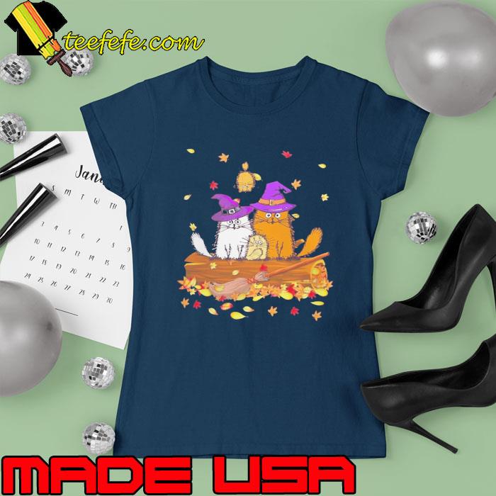 Cats witch broom autumn tree halloween s Ladies tee Cats witch broom autumn tree halloween s Ladies tee