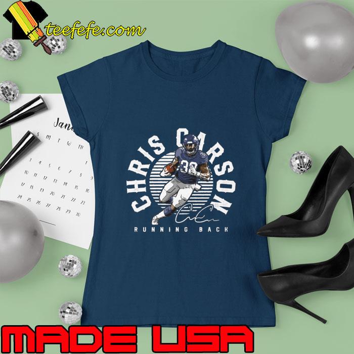 Chris Carson former American football running back signature Seattle Emblem T-Shirt Ladies tee Chris Carson former American football running back signature Seattle Emblem T-Shirt Ladies tee
