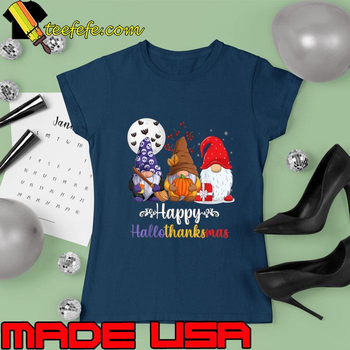 Gnome Happy Hallothanksmas Moon Bats Halloween T-Shirt Ladies tee Gnome Happy Hallothanksmas Moon Bats Halloween T-Shirt Ladies tee