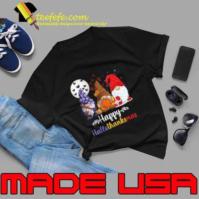 Gnome Happy Hallothanksmas Moon Bats Halloween T-Shirt