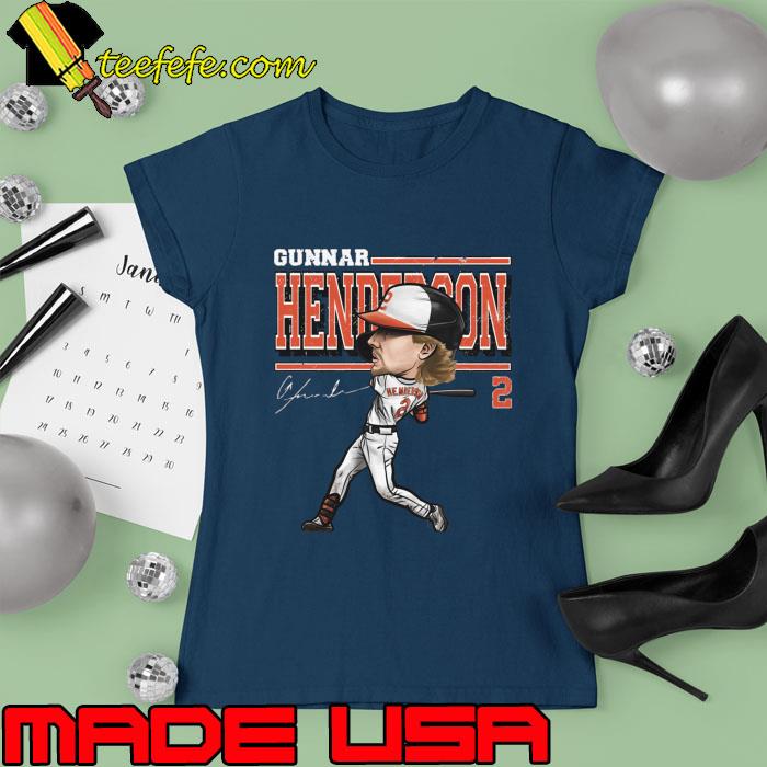 Gunnar Henderson an American professional baseball third baseman signature Baltimore Cartoon T-Shirt Ladies tee Gunnar Henderson an American professional baseball third baseman signature Baltimore Cartoon T-Shirt Ladies tee