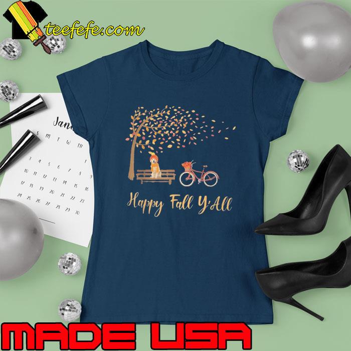 Happy Fall Y'All Golden Retriever Dog Autumn Bicycle s Ladies tee Happy Fall Y'All Golden Retriever Dog Autumn Bicycle s Ladies tee