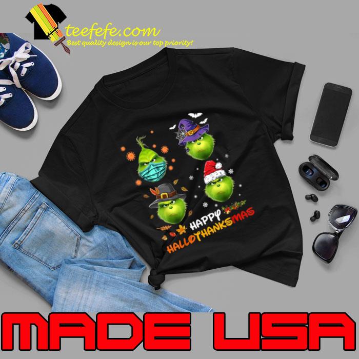 Happy Hallothanksmas Grinchy Wear mask witch hat santa T-Shirt