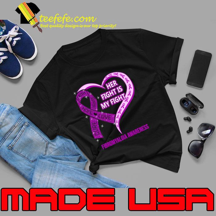Her Fight Is My Fight Ribbon Heart Fibromyalgia Awareness T-Shirt Her Fight Is My Fight Ribbon Heart Fibromyalgia Awareness T-Shirt