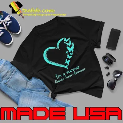 I'm a survivor ovarian cancer awareness butterflies heart shirt
