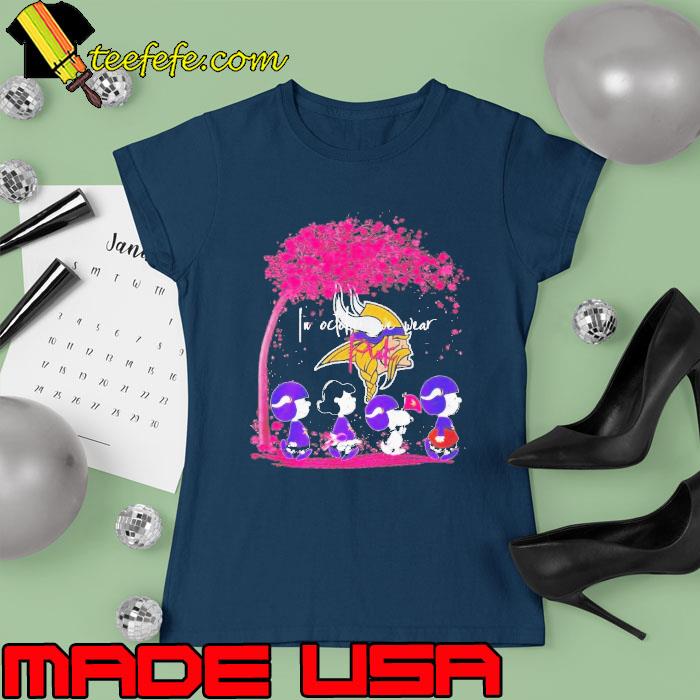 In October we wear pink Snoopy and friend Minnesota Vikings s Ladies tee In October we wear pink Snoopy and friend Minnesota Vikings s Ladies tee