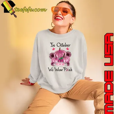 In October We Wear Pink Sunflower Pumpkin Breast Cancer Awareness T-Shirt