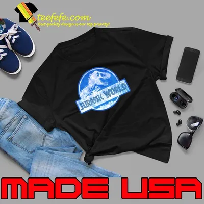 Jurassic World Classic Logo With T-Rex Blue shirt