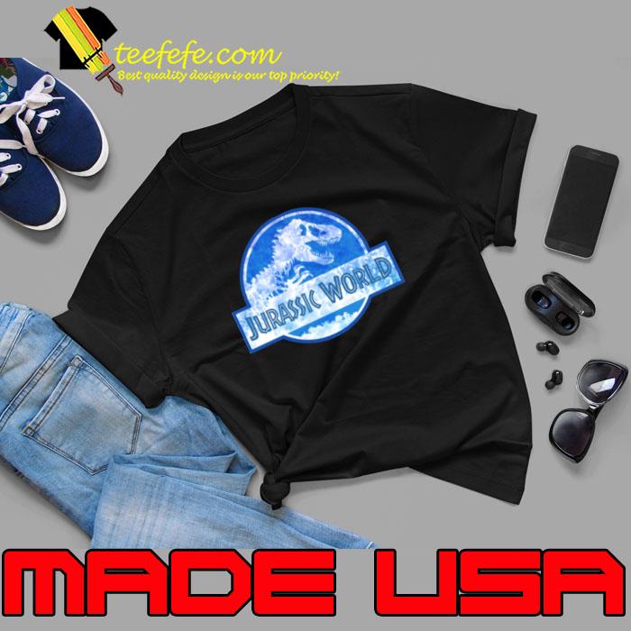 Jurassic World Classic Logo With T-Rex Blue shirt