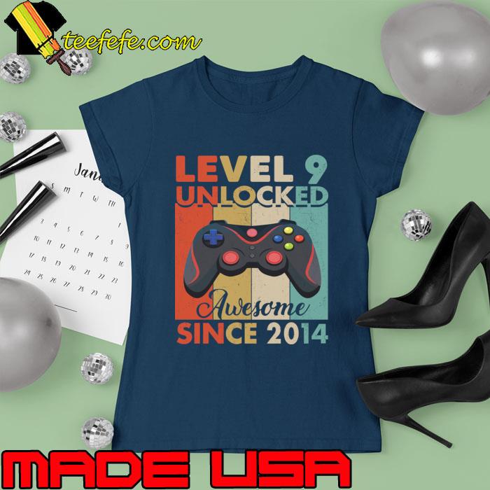Level 9 Unlocked Awesome Since 2014 9th Birthday Gaming Vintage T-Shirt Ladies tee Level 9 Unlocked Awesome Since 2014 9th Birthday Gaming Vintage T-Shirt Ladies tee