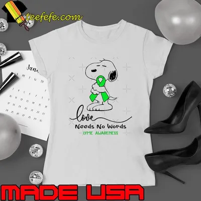 Love needs no words lyme awareness snoopy hug ribbon shirt