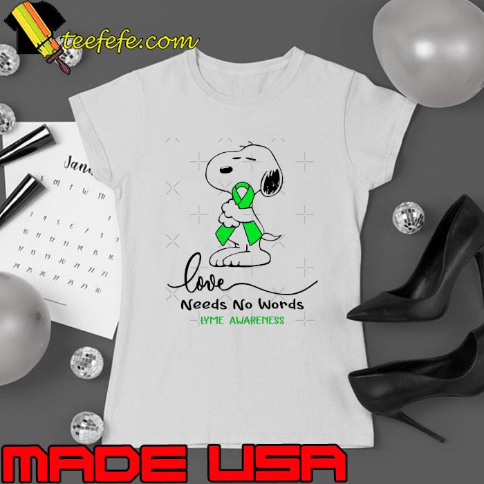 Love needs no words lyme awareness snoopy hug ribbon shirt