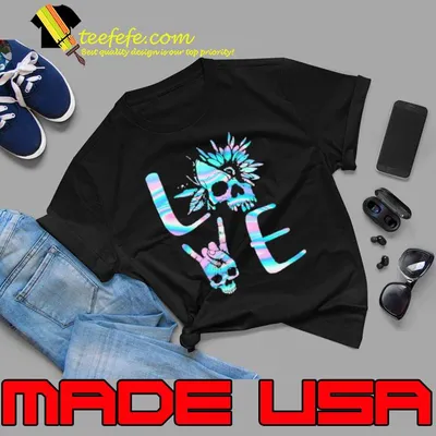 Love skull sunflower rock hand hologram shirt