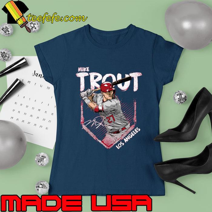 Mike Trout professional baseball center fielder Los Angeles A Base Signature T-Shirt Ladies tee Mike Trout professional baseball center fielder Los Angeles A Base Signature T-Shirt Ladies tee