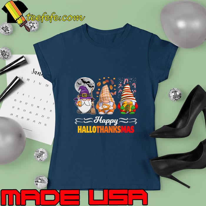 Moon Three Gnomes Autumn Xmas Happy HalloThanksMas Halloween Thanksgiving Christmas T-Shirt Ladies tee Moon Three Gnomes Autumn Xmas Happy HalloThanksMas Halloween Thanksgiving Christmas T-Shirt Ladies tee