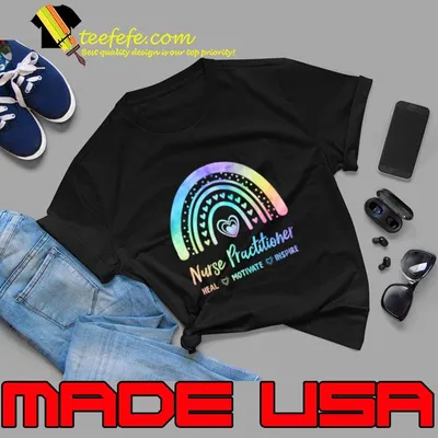 Nurse Practitioner Heal Motivate Inspire NP Watercolor Rainbow Nursing T-Shirt