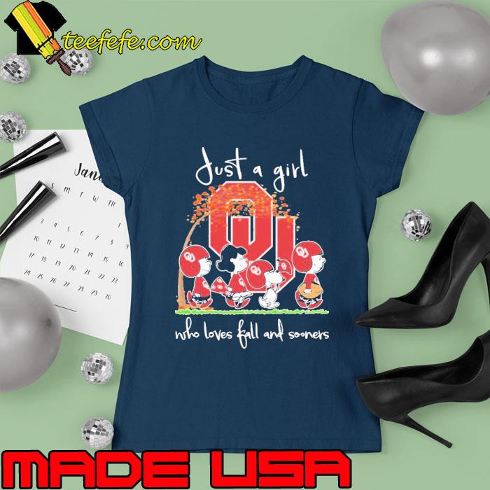 Oklahoma College Football Just A Girl Who Loves Fall And The Peanuts Characters Shirt Ladies tee Oklahoma College Football Just A Girl Who Loves Fall And The Peanuts Characters Shirt Ladies tee