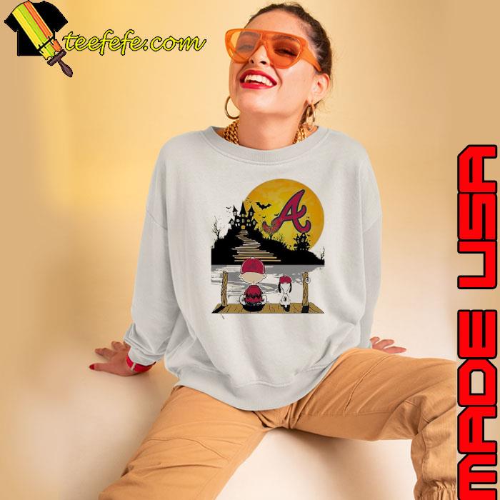 Snoopy Charlie Brown Sit Under Moon Atlanta Braves Halloween Shirt