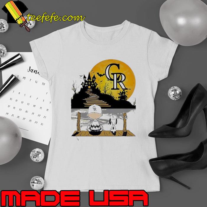 Snoopy Charlie Brown Sit Under Moon Colorado Rockies Halloween Shirt Ladies tee Snoopy Charlie Brown Sit Under Moon Colorado Rockies Halloween Shirt Ladies tee