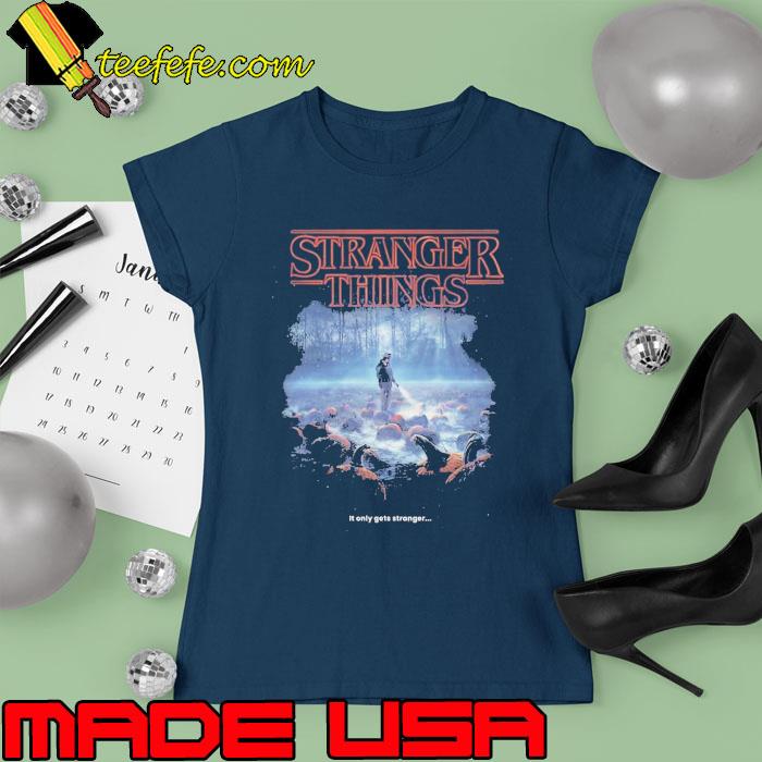 Strange Pumpkins Strangers Things Character It Only Gets Stronger s Ladies tee Strange Pumpkins Strangers Things Character It Only Gets Stronger s Ladies tee