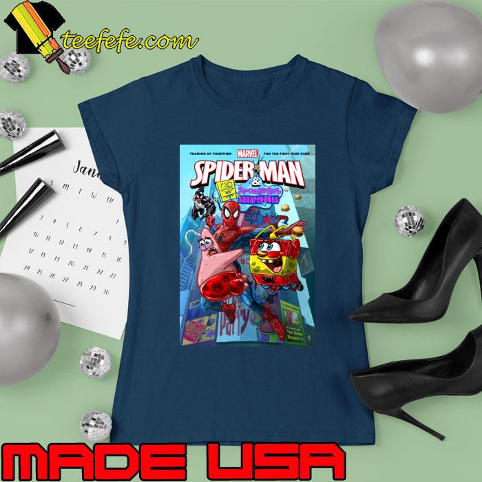 Teaming Up Together Marvel For The Frist Time ever Spider Sponge Bob T-Shirt Ladies tee Teaming Up Together Marvel For The Frist Time ever Spider Sponge Bob T-Shirt Ladies tee