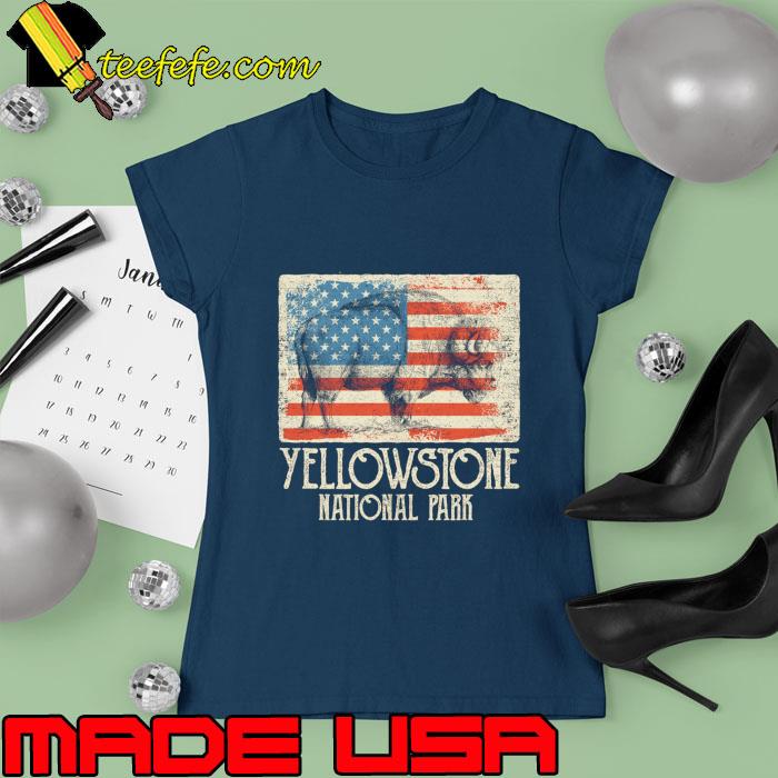 Yellowstone National Park Buffalo Bison American Flag Yellowstone T-Shirt Ladies tee Yellowstone National Park Buffalo Bison American Flag Yellowstone T-Shirt Ladies tee